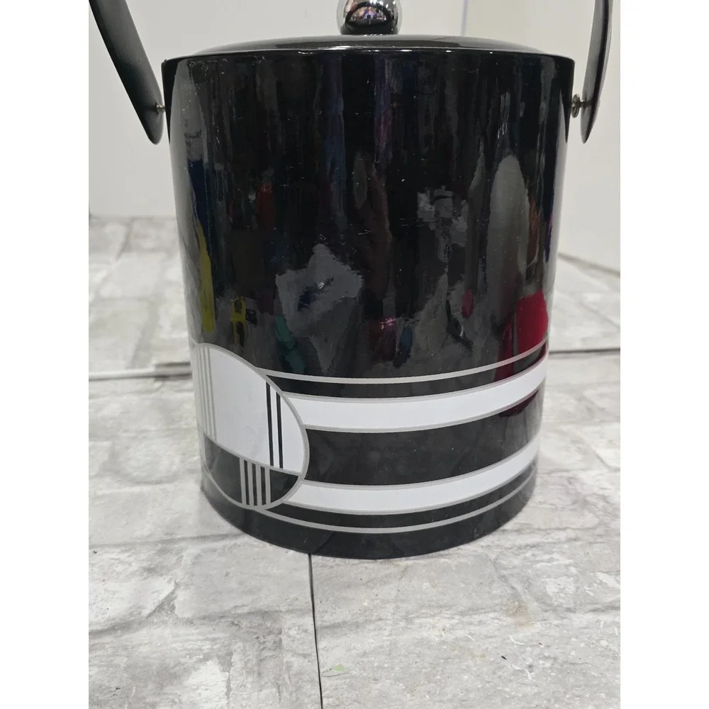 Georges Briard True Vtg Black White Art Deco Vinyl Ice Bucket Geometric Abstract